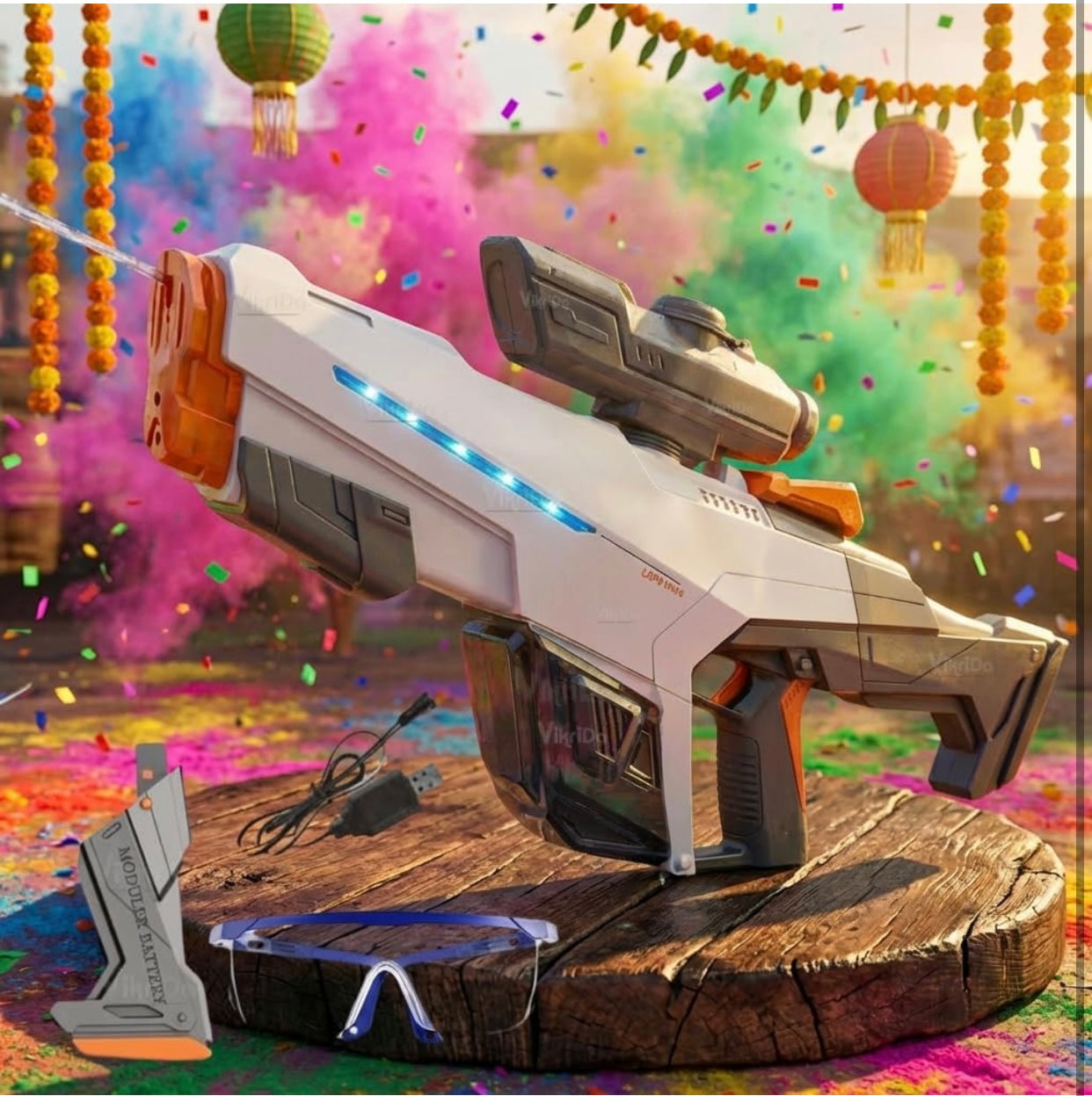 Premium Electric Water Gun with Scope – Automatic Rechargeable Water Blaster with LED Lights | High Power Summer Toy for Kids