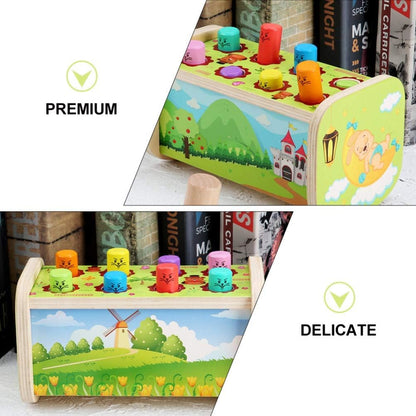 Wooden Pounding Toy with Hammer - Wack A Mole Game for Toddlers and Kids (Green) - Develops Fine Motor Skills, Hand-Eye Coordination, and Cognitive Abilities