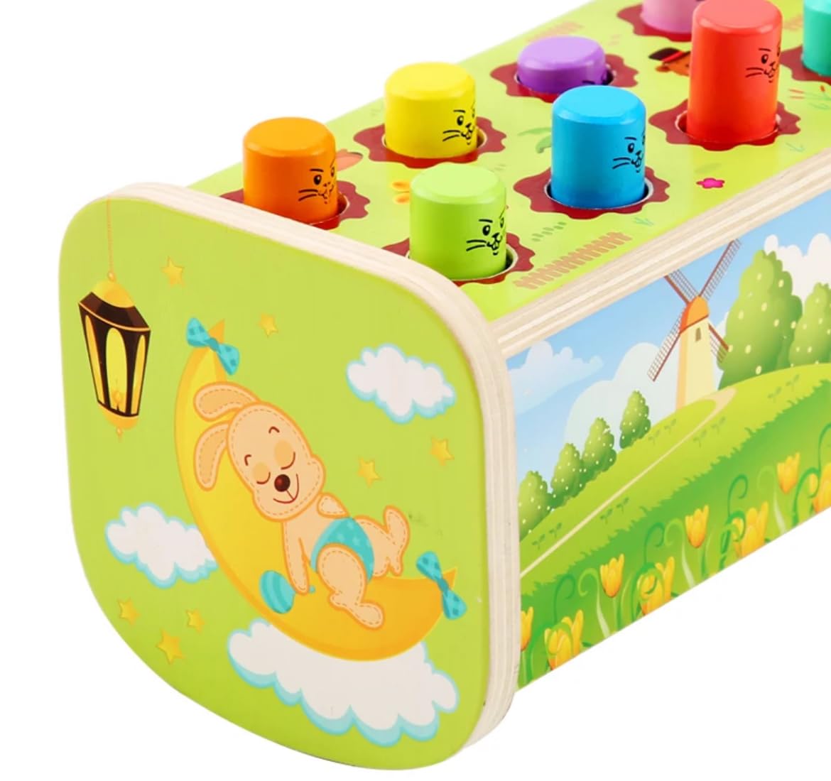 Wooden Pounding Toy with Hammer - Wack A Mole Game for Toddlers and Kids (Green) - Develops Fine Motor Skills, Hand-Eye Coordination, and Cognitive Abilities