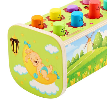 Wooden Pounding Toy with Hammer - Wack A Mole Game for Toddlers and Kids (Green) - Develops Fine Motor Skills, Hand-Eye Coordination, and Cognitive Abilities
