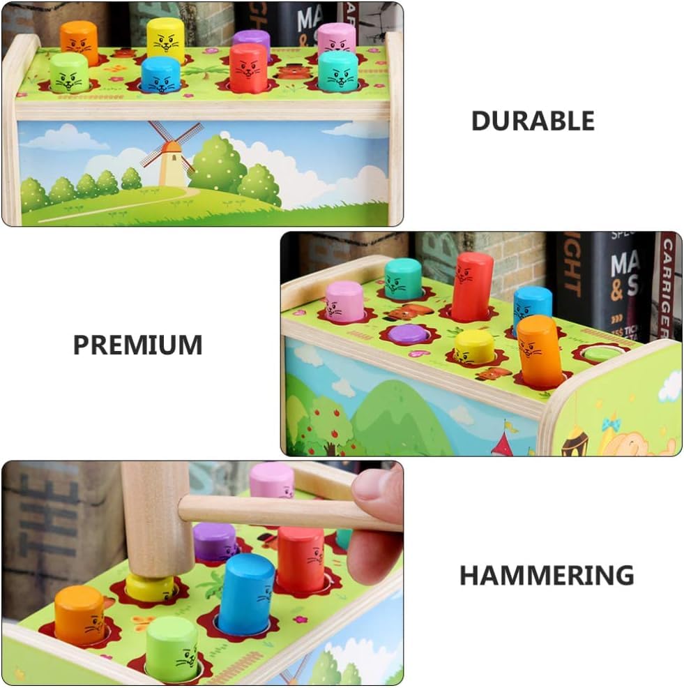 Wooden Pounding Toy with Hammer - Wack A Mole Game for Toddlers and Kids (Green) - Develops Fine Motor Skills, Hand-Eye Coordination, and Cognitive Abilities