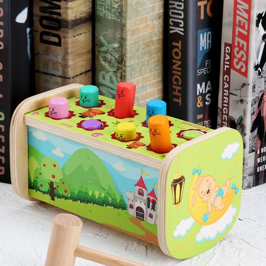 Wooden Pounding Toy with Hammer - Wack A Mole Game for Toddlers and Kids (Green) - Develops Fine Motor Skills, Hand-Eye Coordination, and Cognitive Abilities
