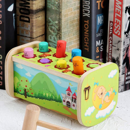 Wooden Pounding Toy with Hammer - Wack A Mole Game for Toddlers and Kids (Green) - Develops Fine Motor Skills, Hand-Eye Coordination, and Cognitive Abilities