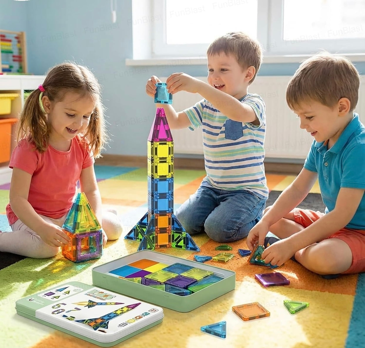 50-Piece Magnetic Building Blocks Set for Kids – Educational STEM Construction Toy with Storage Box