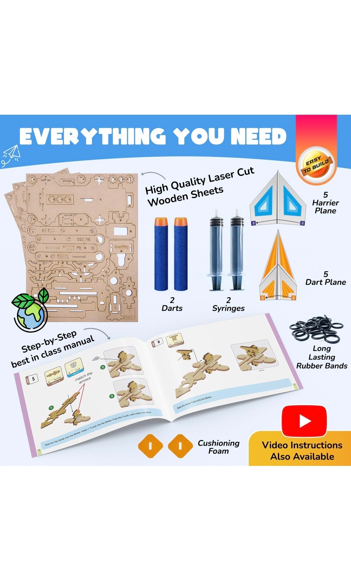 martivity Hydraulic Plane Launcher | DIY STEAM Building Kit for Kids 6-12 | Build & Launch Paper Planes | Learn Hydraulics & Aerodynamics | Eco-Friendly STEM Toy