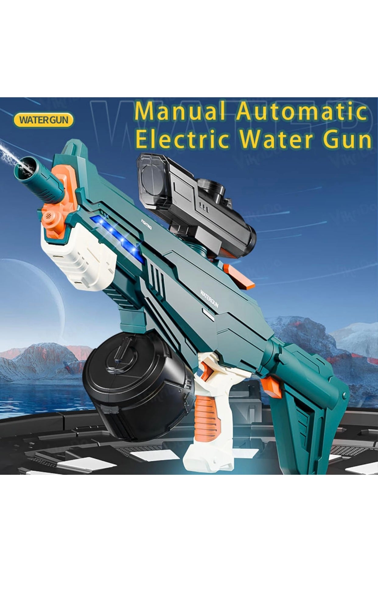 💦 Tactical LED Electric Water Gun – Rechargeable Automatic Water Blaster with Drum Tank