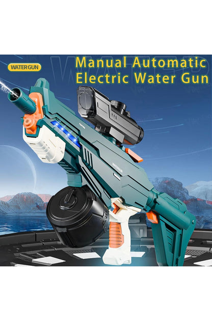 💦 Tactical LED Electric Water Gun – Rechargeable Automatic Water Blaster with Drum Tank