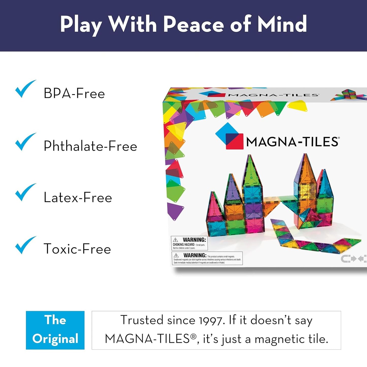 Magna-Tiles Magnetic Building Toys,Clear Colors Set,Multi Color (100 Pieces)