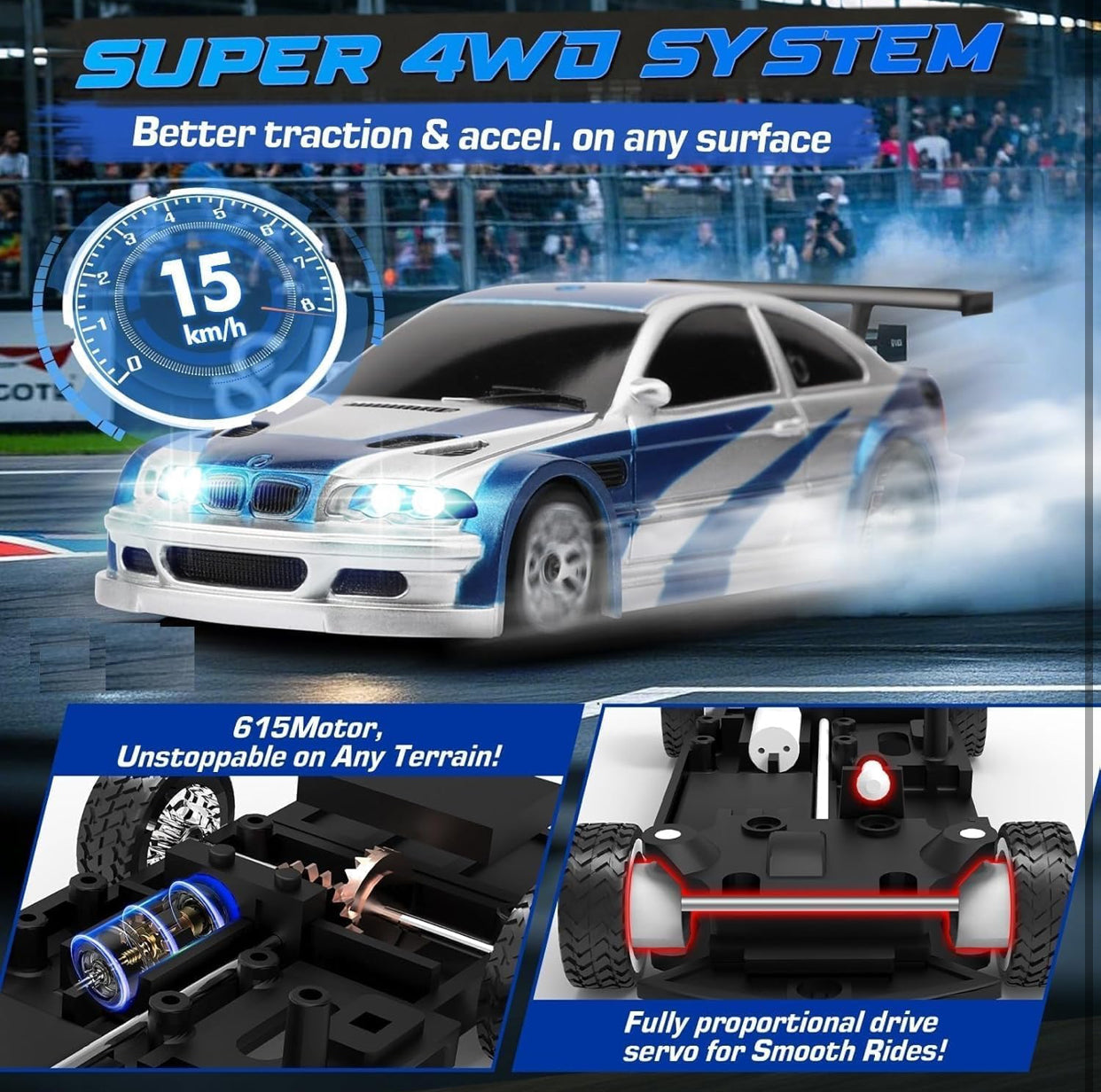 1:43 Scale 4WD RC Drift Car – High-Speed Gyro Drift Racer (15+ km/h)