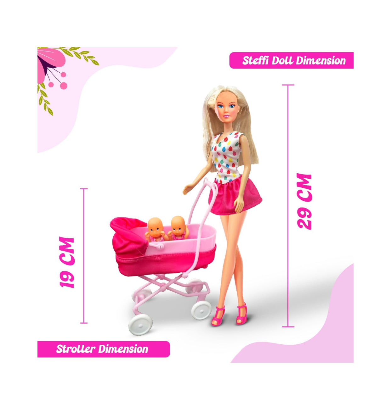 Sunshine Twins Doll Set – Mother Doll with Twin Babies & Pink Stroller