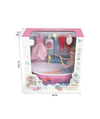 Deluxe Doll Bath & Beauty Playset – With Bathtub, Accessories & Fashion Dress (3+ Years)