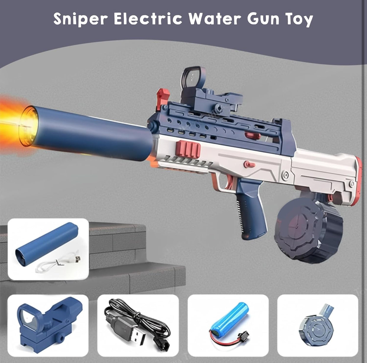 Powerful electric water gun with drum tank, tactical design & long-range spray – ultimate summer water battle toy