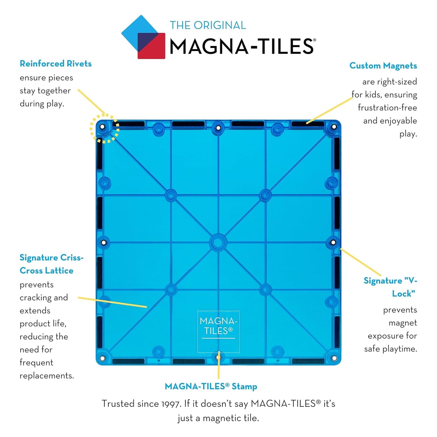 Magna-Tiles Magnetic Building Toys,Clear Colors Set,Multi Color (100 Pieces)