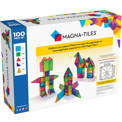 Magna-Tiles Magnetic Building Toys,Clear Colors Set,Multi Color (100 Pieces)