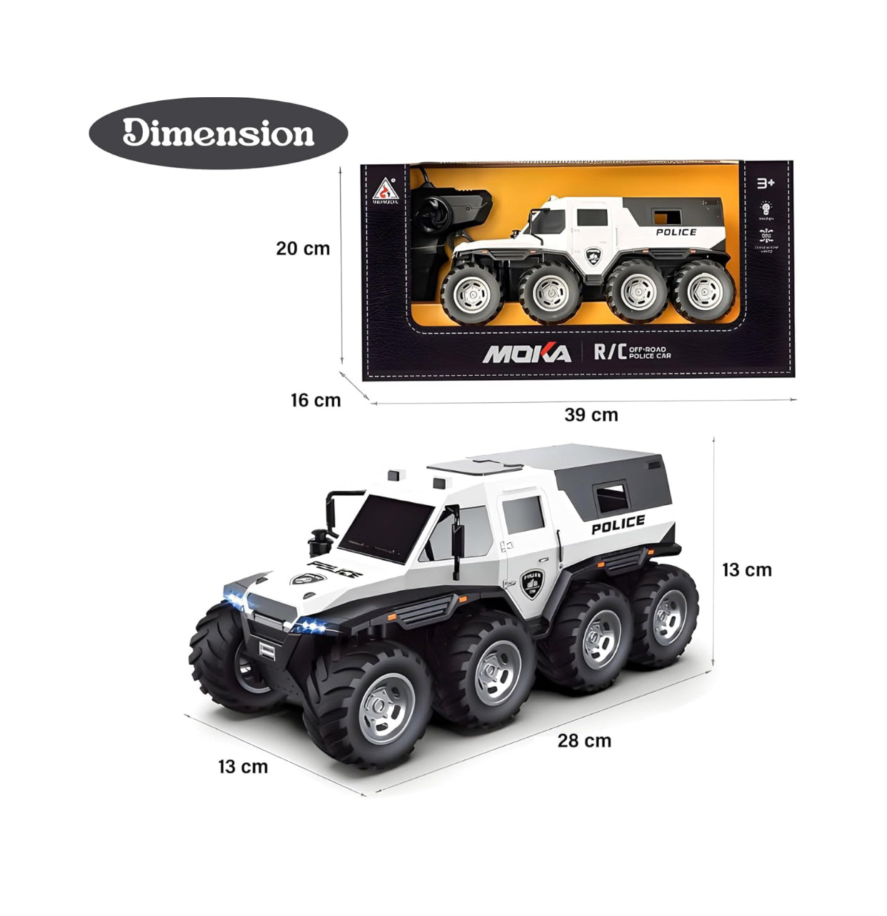 🚓 6-Wheel RC Police Truck – Heavy-Duty Remote Control Vehicle for Kids