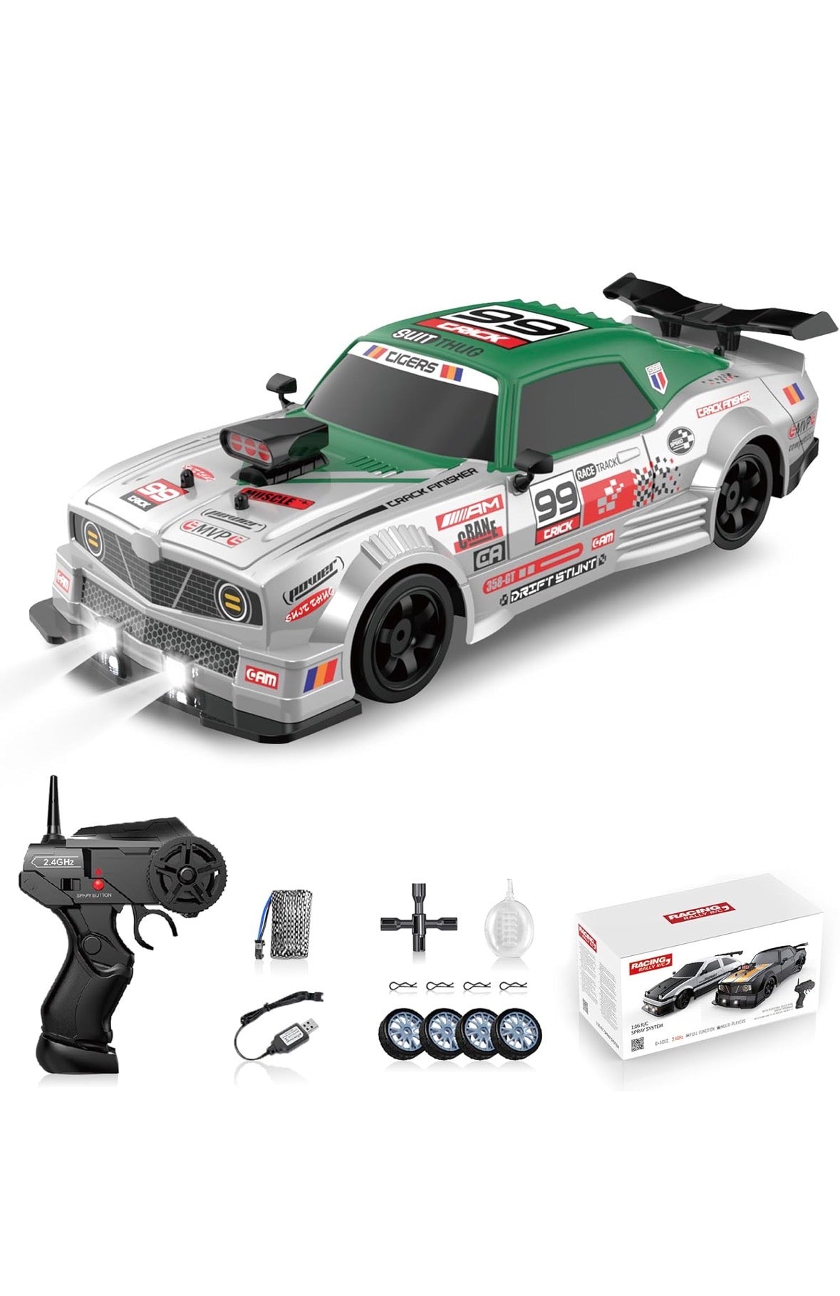 🏁 High-Speed RC Drift Racing Car – 2.4GHz Remote Control, LED Lights, Full Accessories Kit