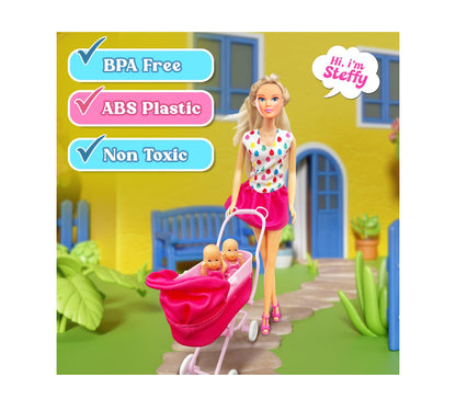 Sunshine Twins Doll Set – Mother Doll with Twin Babies & Pink Stroller