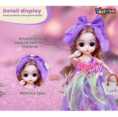 Shiny Princess Doll Gift Set – Rainbow Bows, Heart Balloons, Handbag & Accessories (3+ Years)