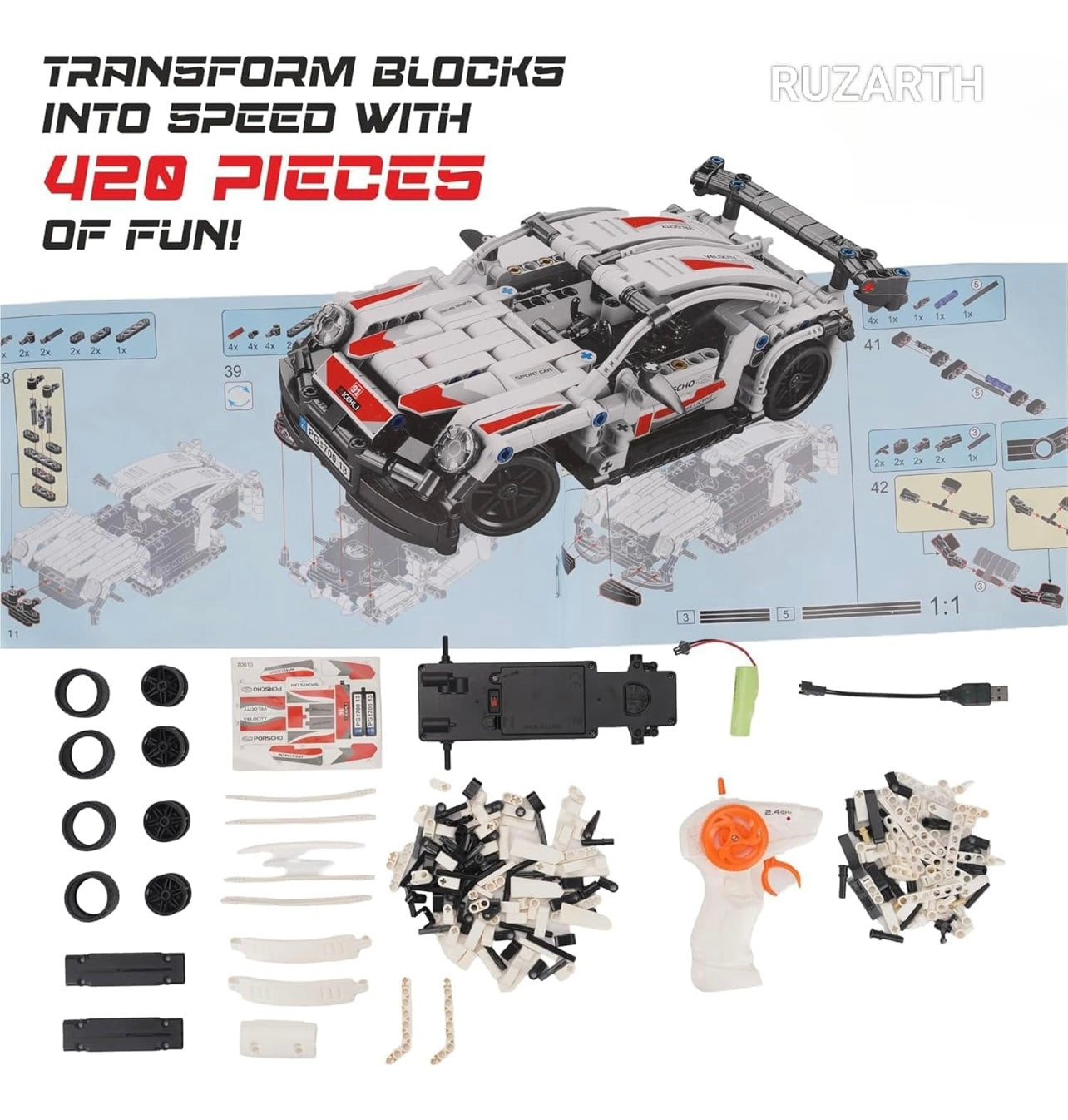 Come Alive 2-in-1 RC Building Block Car Kit - Pull-Back & Remote Control Sports Car