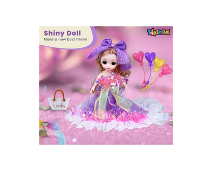 Shiny Princess Doll Gift Set – Rainbow Bows, Heart Balloons, Handbag & Accessories (3+ Years)