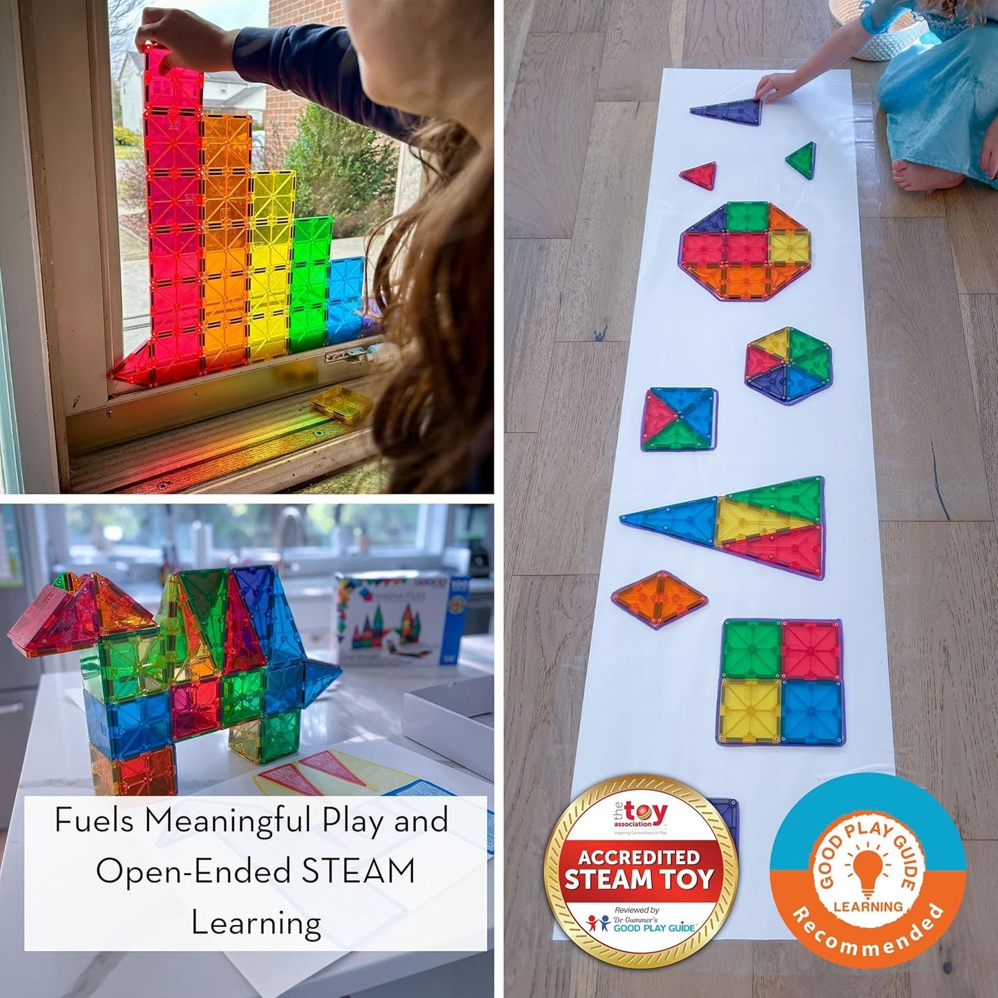 Magna-Tiles Magnetic Building Toys,Clear Colors Set,Multi Color (100 Pieces)