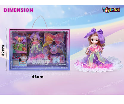 Shiny Princess Doll Gift Set – Rainbow Bows, Heart Balloons, Handbag & Accessories (3+ Years)