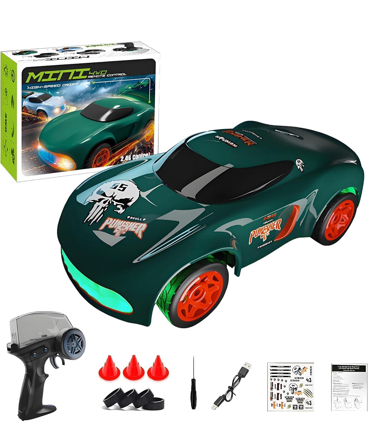 Mini 4WD High-Speed Drift RC Car – “Punisher Edition”