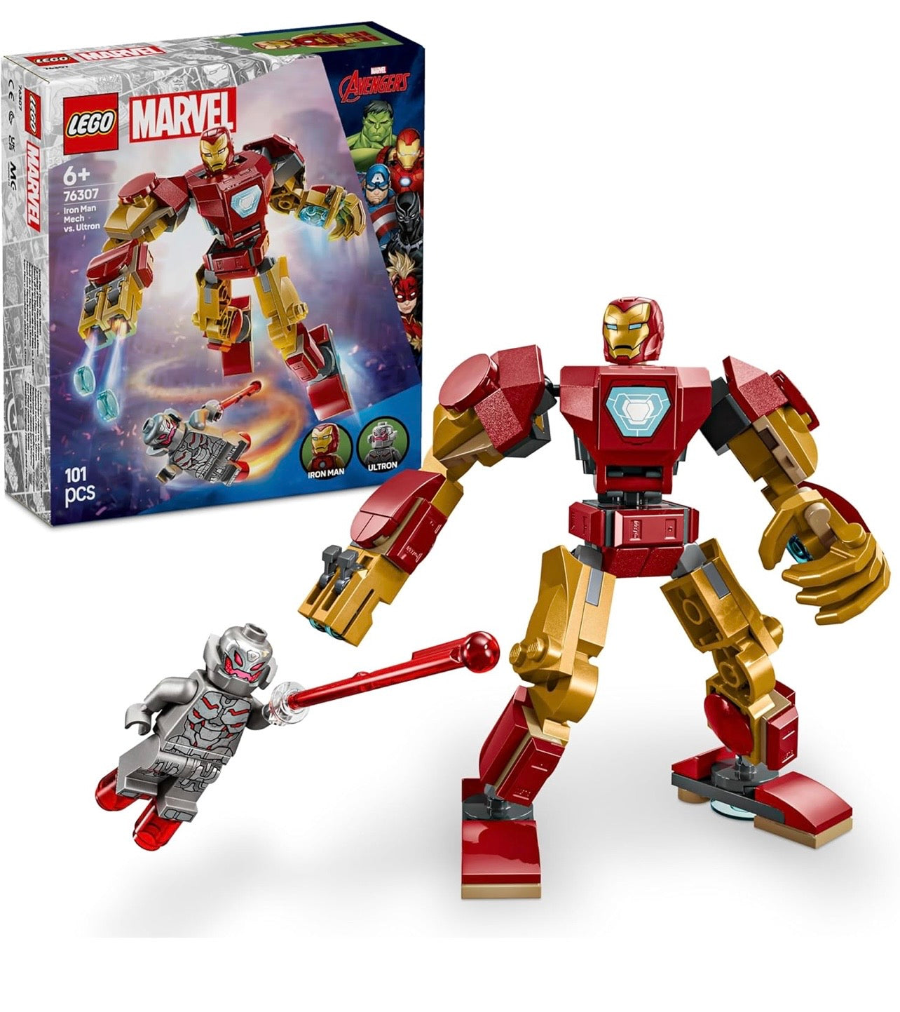 LEGO Marvel Iron Man Mech vs. Ultron (76307) – Buildable Superhero Action Figure Set