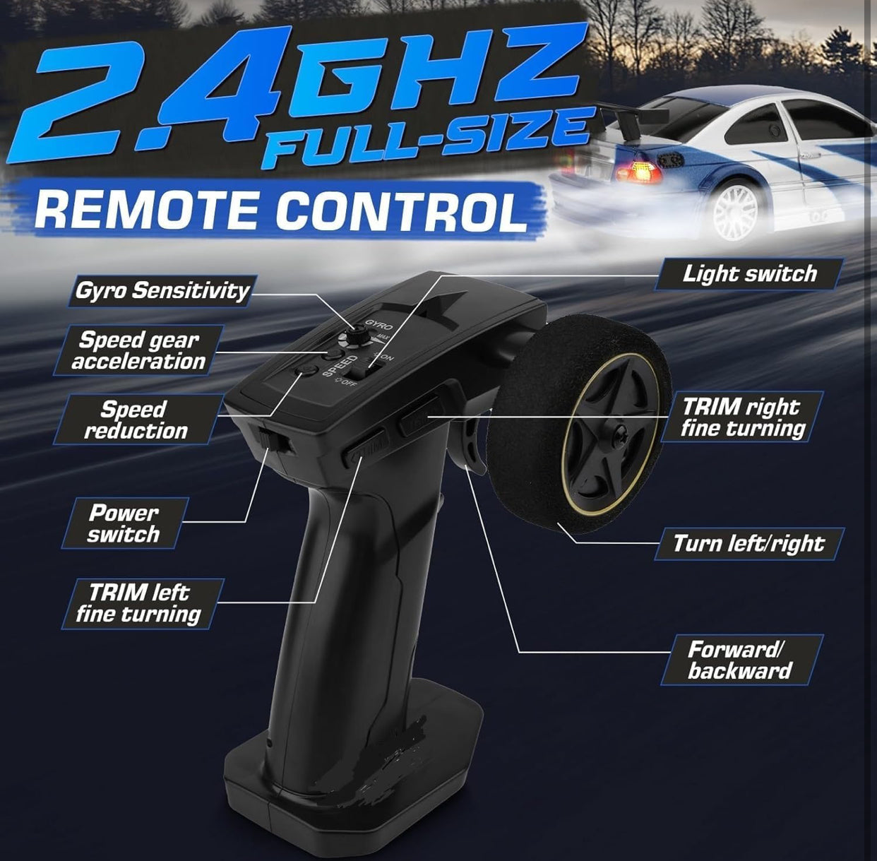 1:43 Scale 4WD RC Drift Car – High-Speed Gyro Drift Racer (15+ km/h)