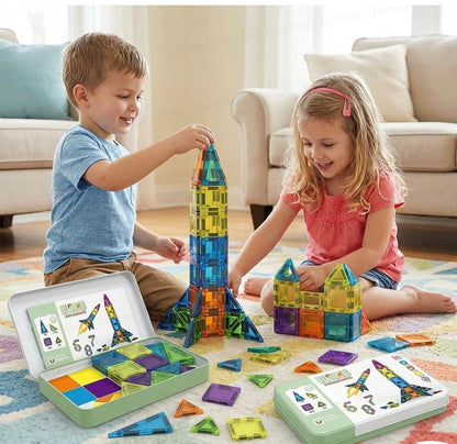 50-Piece Magnetic Building Blocks Set for Kids – Educational STEM Construction Toy with Storage Box