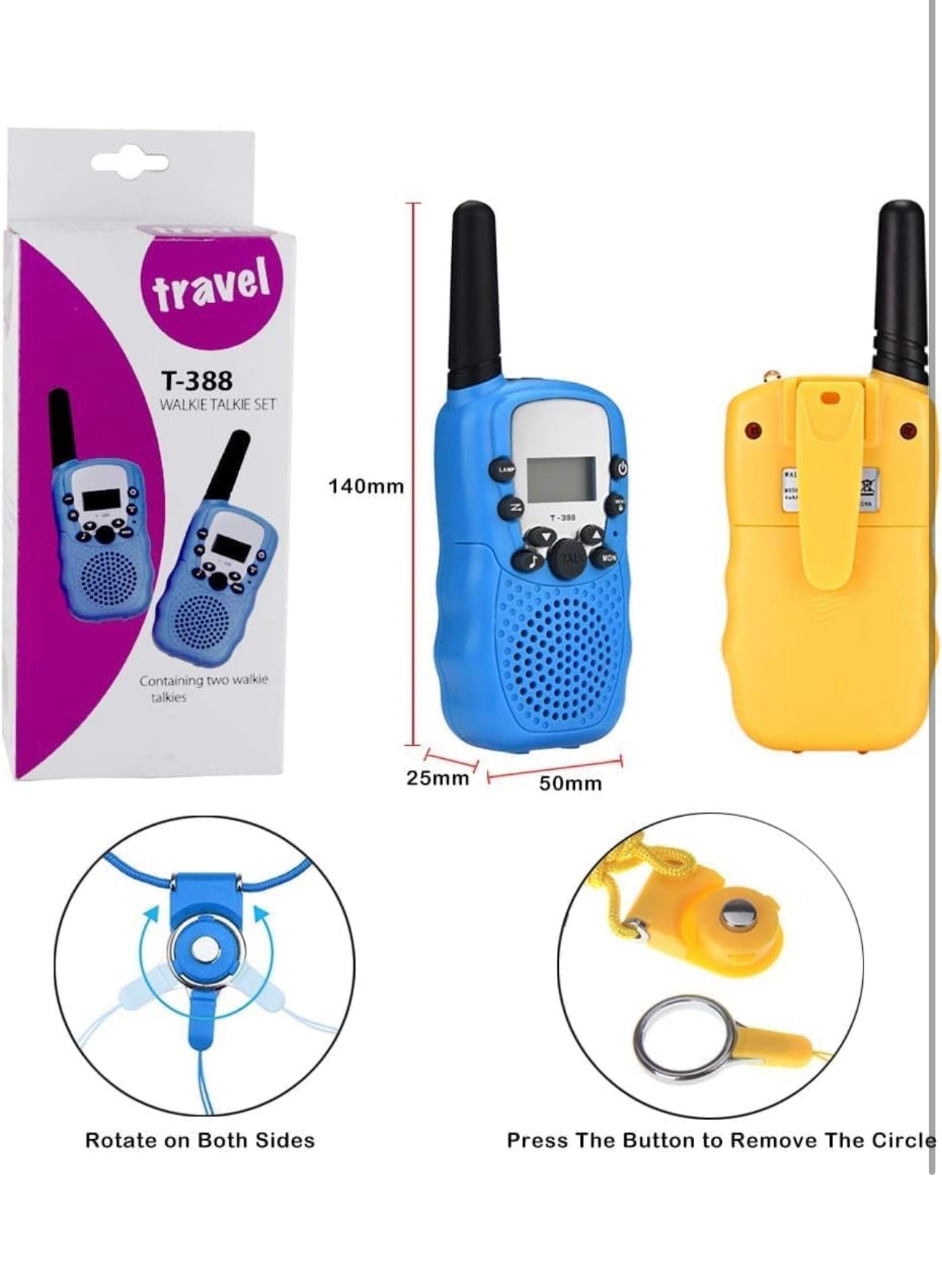 Kids Walkie Talkie Set – Long Range Two-Way Radio Toys (Blue & Yellow, T-388 Model)