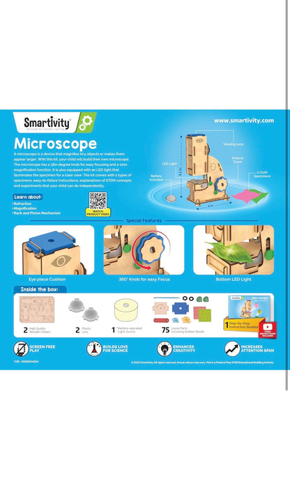 Smartivity STEM DIY Microscope Kit - Wooden 100x Zoom Educational Toy for Kids Ages 8+