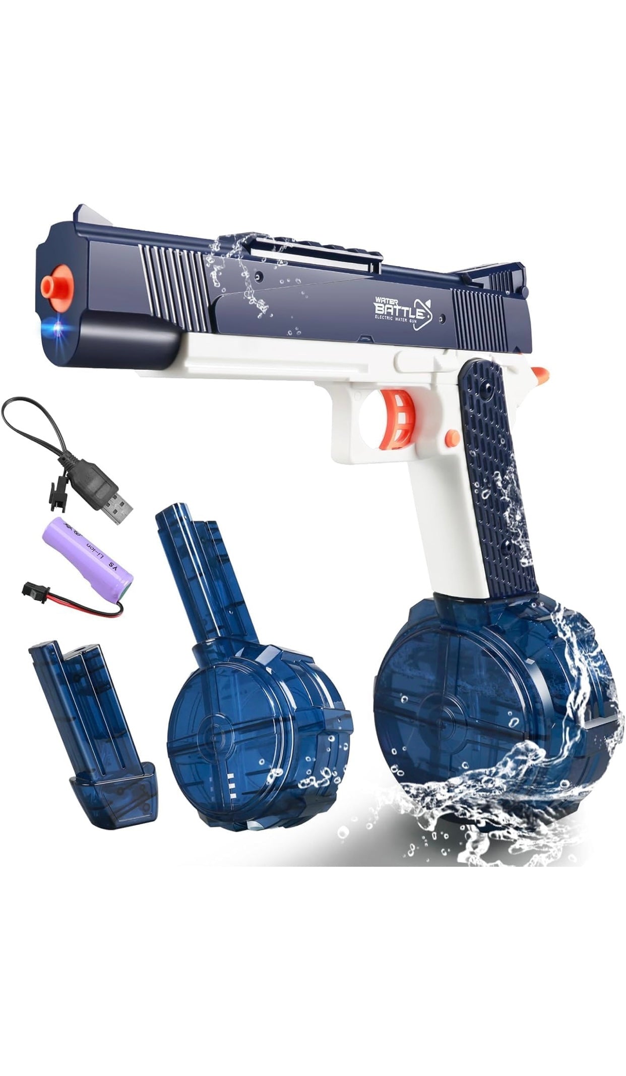 💦 Water Battle Electric Water Gun with Drum Magazine – Rechargeable Automatic Water Blaster Toy