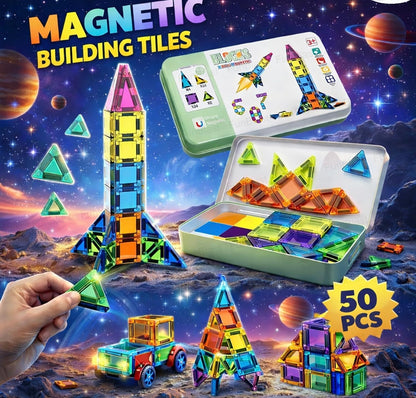 50-Piece Magnetic Building Blocks Set for Kids – Educational STEM Construction Toy with Storage Box