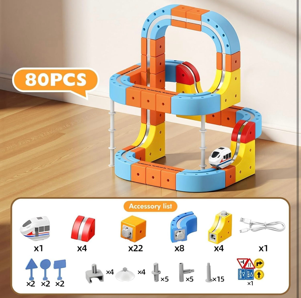 Magnetic Levitation Train Track Set for Kids – DIY Magnetic Building Blocks Racing Track Toy 80PCS