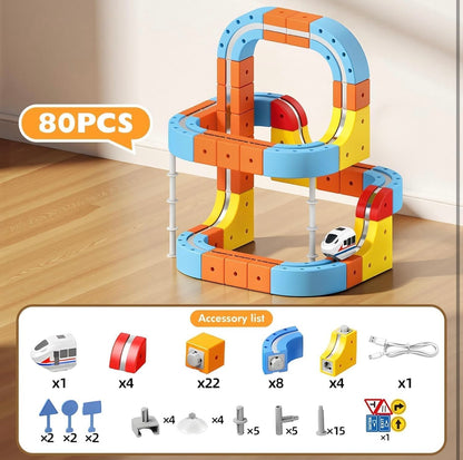 Magnetic Levitation Train Track Set for Kids – DIY Magnetic Building Blocks Racing Track Toy 80PCS