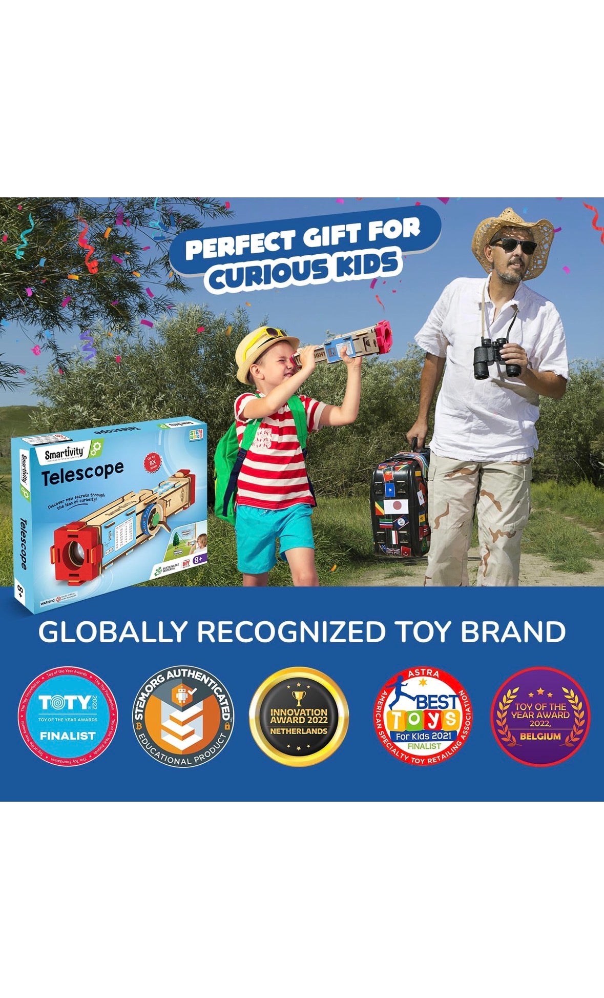 Smartivity Telescope | DIY STEAM Building Kit for Kids 8-14 | Build Your Own 8x Zoom Telescope | Learn Astronomy & Optics | Eco-Friendly STEM Toy