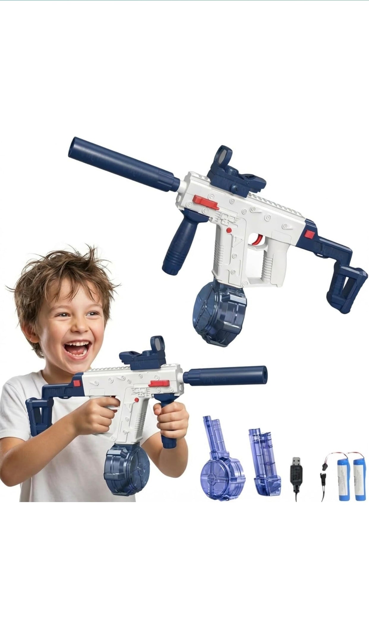 🔫 Electric Gel Blaster Toy Gun with Drum Magazine & Silencer (Rechargeable)