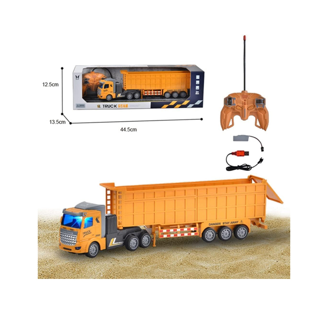 RC Super Power Long Trailer Truck – Remote Control Transport Truck Toy (Yellow)