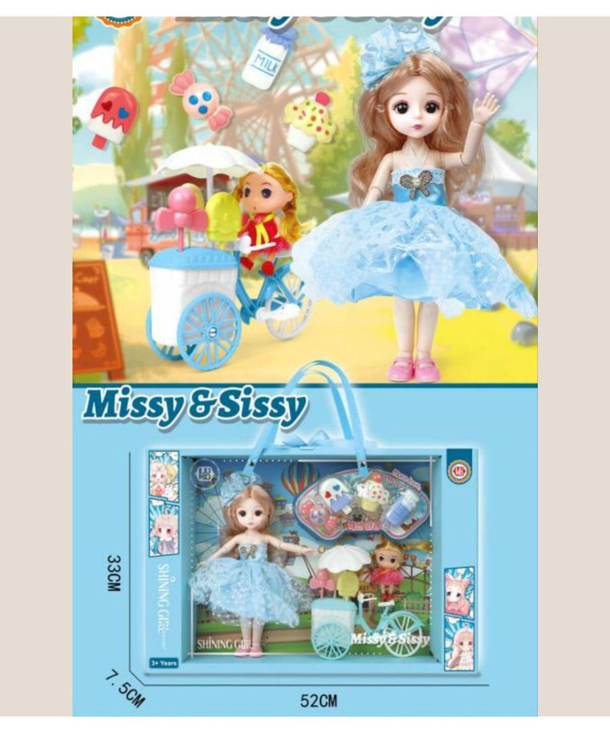 Pretty Girl Glam Gloria Doll Playset – Ice Cream Cart, Mini Doll & Accessories (3+ Years)