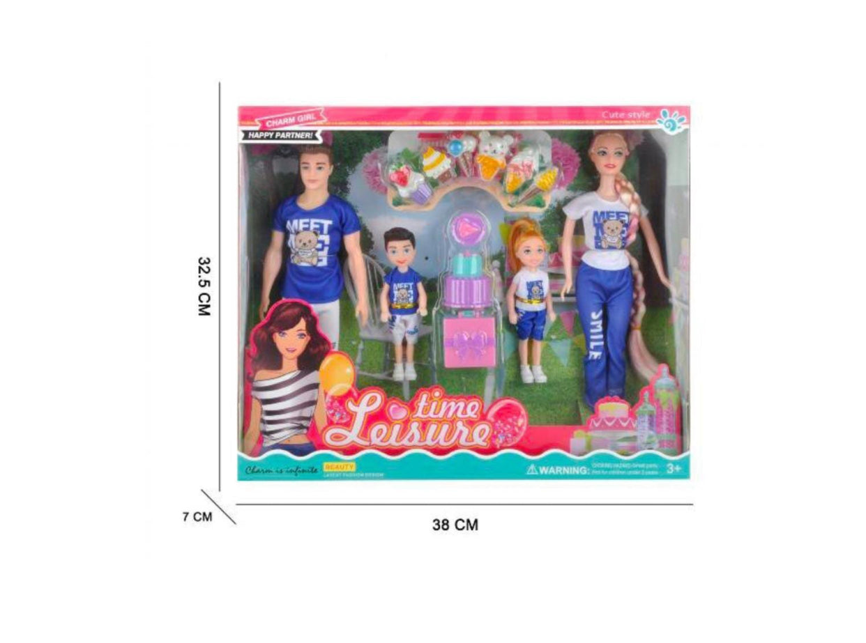 Leisure Time Family Doll Set – Parents & Kids Playset with Accessories (38cm)