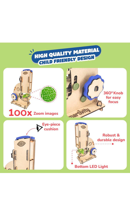 Smartivity STEM DIY Microscope Kit - Wooden 100x Zoom Educational Toy for Kids Ages 8+