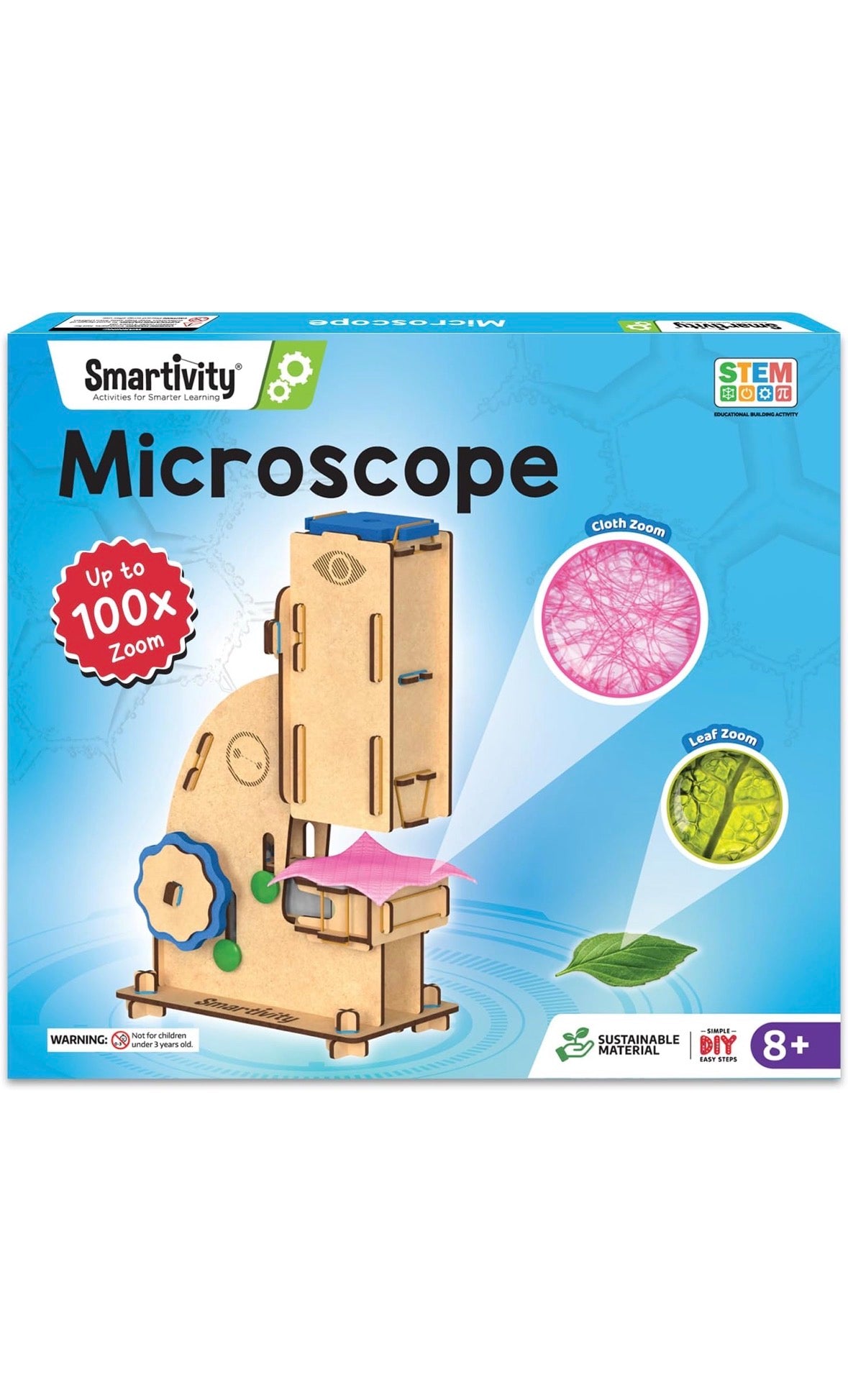 Smartivity STEM DIY Microscope Kit - Wooden 100x Zoom Educational Toy for Kids Ages 8+