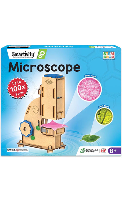 Smartivity STEM DIY Microscope Kit - Wooden 100x Zoom Educational Toy for Kids Ages 8+