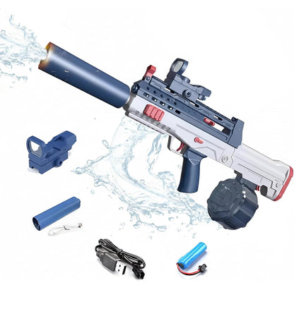 Powerful electric water gun with drum tank, tactical design & long-range spray – ultimate summer water battle toy