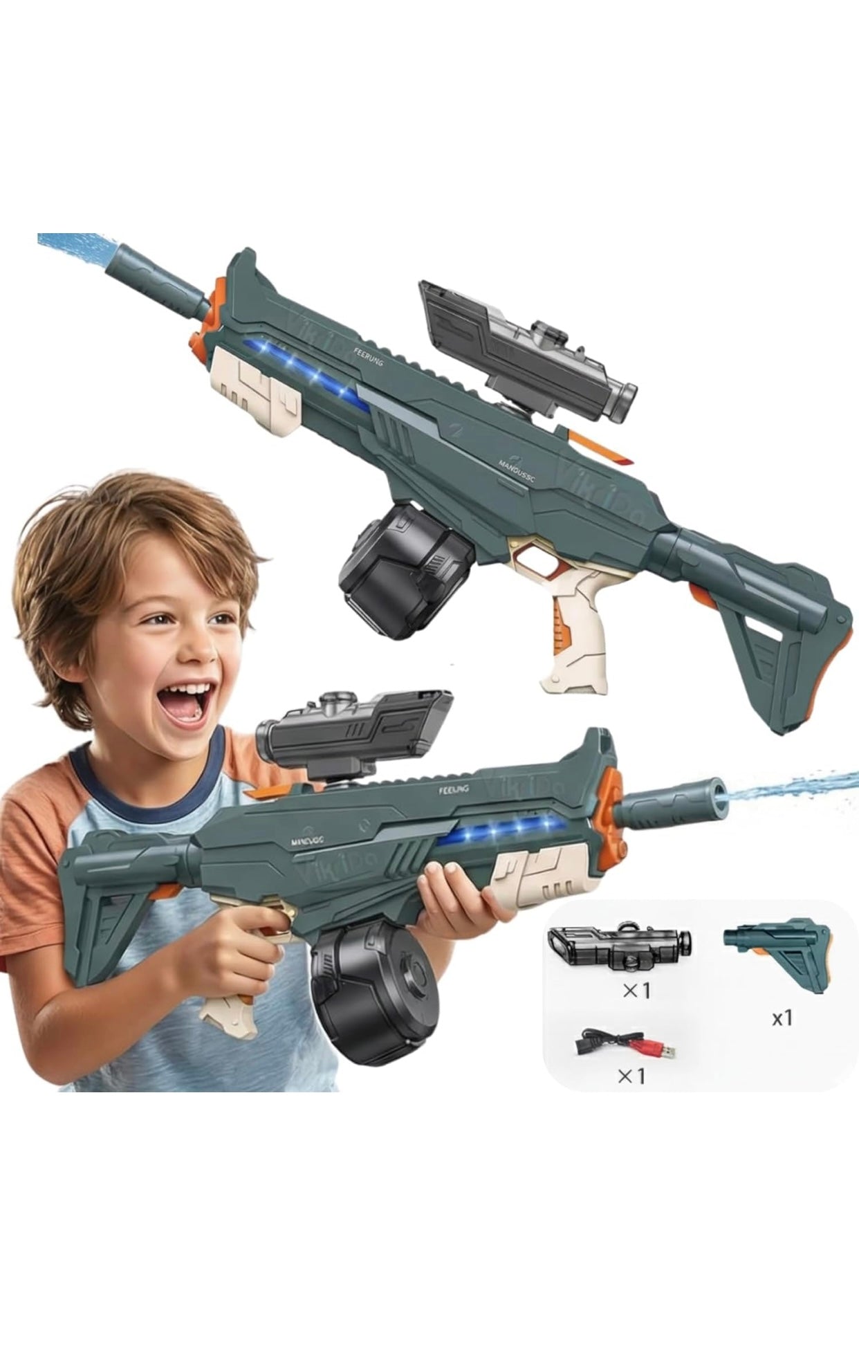 💦 Tactical LED Electric Water Gun – Rechargeable Automatic Water Blaster with Drum Tank