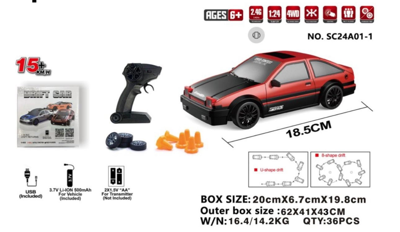 High-Speed 4WD RC Drift Car - 1:24 Scale AE86 Style (SC24A01-1) - Ready-to-Drift Kit