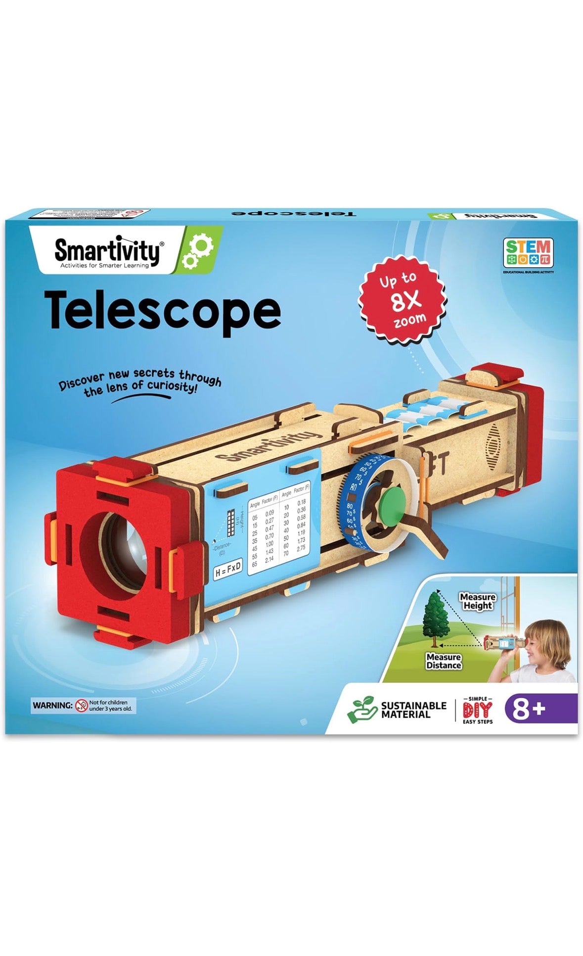 Smartivity Telescope | DIY STEAM Building Kit for Kids 8-14 | Build Your Own 8x Zoom Telescope | Learn Astronomy & Optics | Eco-Friendly STEM Toy