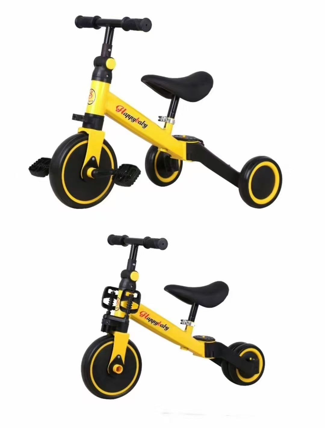 3-in-1 Kids Tricycle & Balance Bike with Pedals | Adjustable Seat | Toddler Training Cycle (Yellow)