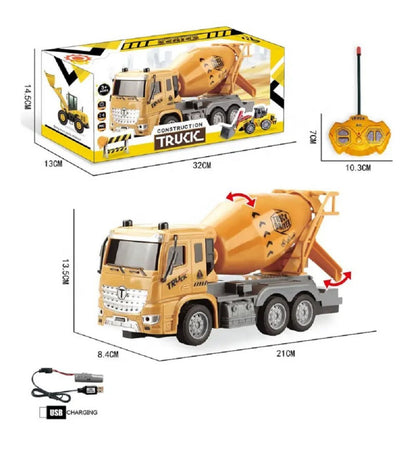 1:16 RC Construction Cement Mixer Truck – Remote Control Construction Vehicle Toy for Kids (32cm)